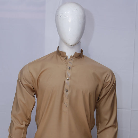Embroided Light Brown Kurta Wash&Wear
