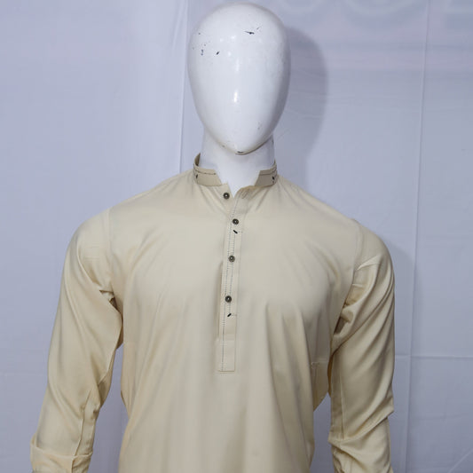 Embroided Cream Kurta Wash&Wear